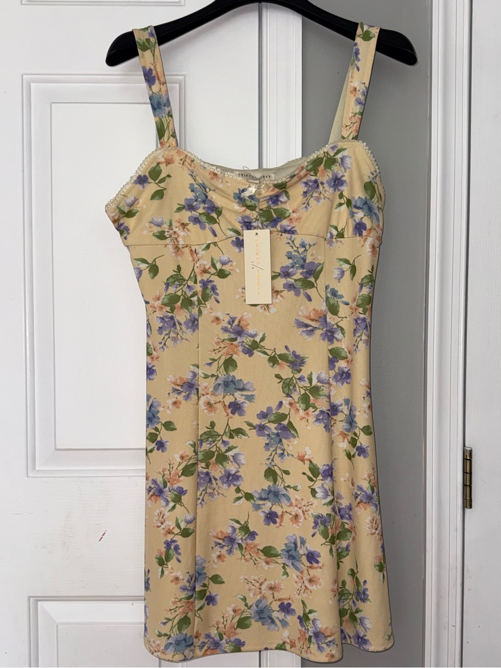 Thirty/Thirty Floral Yellow Summer Dress with Lavender & Green Print